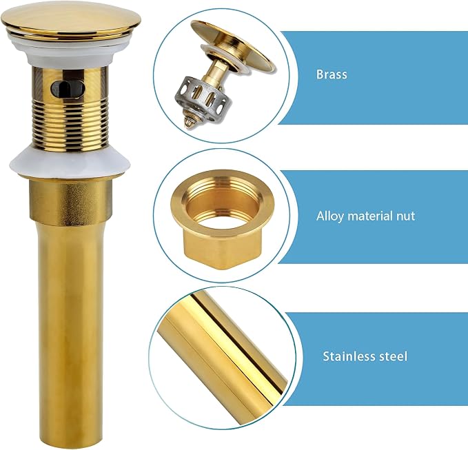 Bathroom Sink Drain, 2 Pack Gold Drain Stopper Bathroom Sink - Image 4