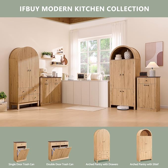 71" Tall Arched Bathroom Storage Cabinet, Modern Fluted Storage Cabinet w/Doors - Image 6