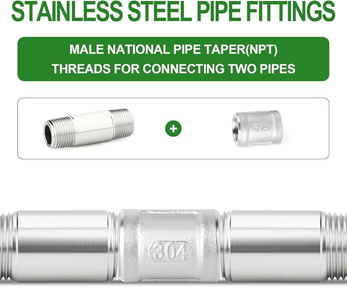 TAISHER 2PCS Stainless Steel Pipe Fittings, 1/4" NPT Male x 1/4" NPT Male - Image 6