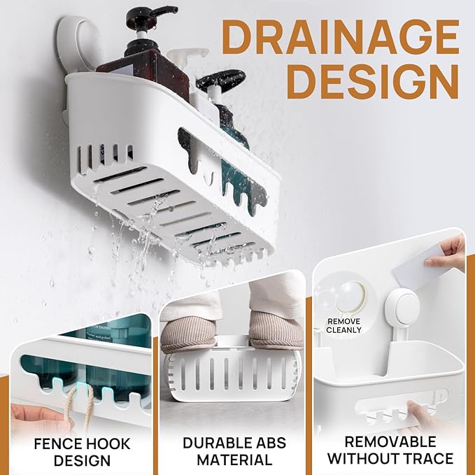 LEVERLOC Shower Caddy Suction Cup, Shower Organizer Removable Bathroom Shelf - Image 5