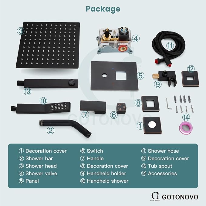 gotonovo Shower System with Tub Spout Wall Mounted Rain Shower Head and Handle - Image 8