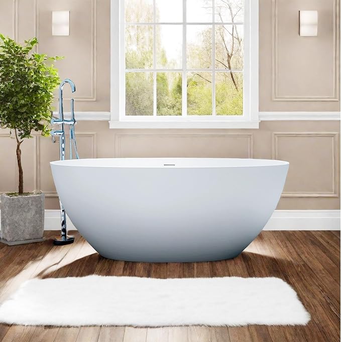 55'' Resin Stone Soaking Bathtub Freestanding Bathtub Solid Surface Modern Tubs by MEDUNJESS