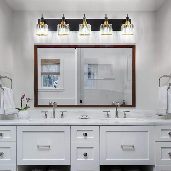 Modern Crystal Bathroom Vanity Light Black Gold 5-Lights Bathroom Lighting - Image 6