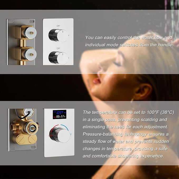 Full Body Shower System Chrome Tempreature Display Shower Faucet Set - Image 9