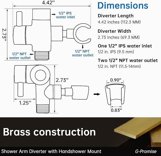 G-Promise Solid Metal Shower Arm Diverter - Image 2
