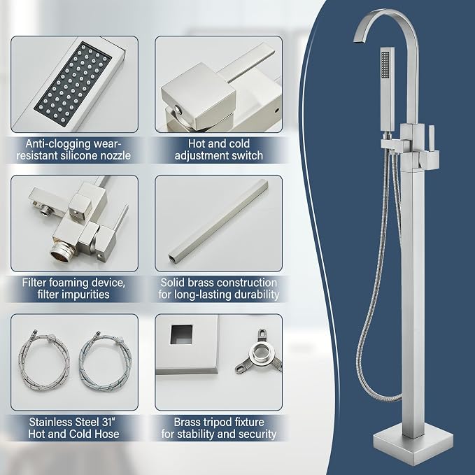 Freestanding Tub Filler, Floor Mount Bathtub Faucet - Image 8