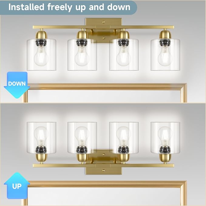 Modern Brushed Gold 4 Light Bathroom Light Fixtures, 24 inch Vanity Lights - Image 5
