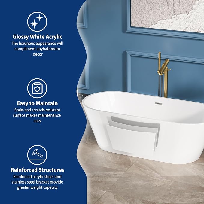 Sarlai 67 Inch Acrylic Freestanding Soaking Bathtub Contemporary Soaking White - Image 4