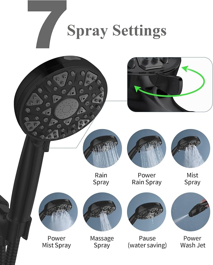 Shower Head With Handheld High Pressure 7 modes, Built-in Power Wash to Clear - Image 3