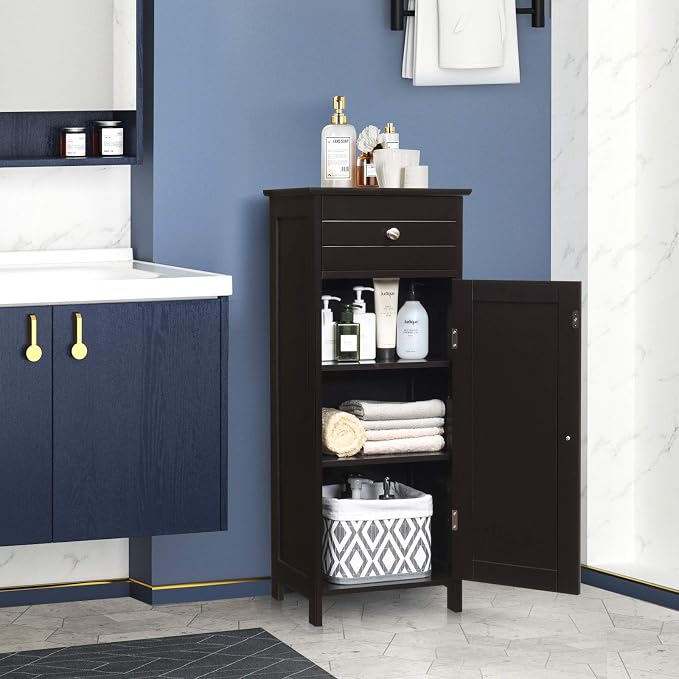 DORTALA Bathroom Floor Cabinet, Free-Standing Wooden Floor Storage Cabinet - Image 2