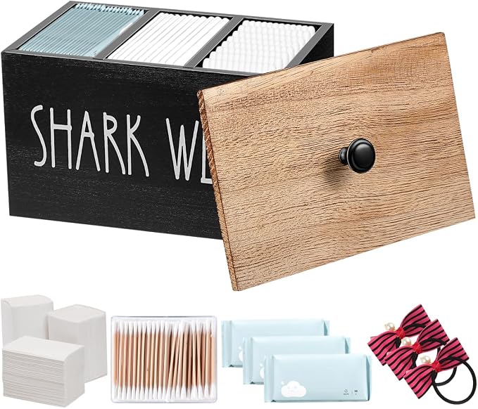 Wooden Tampon Storage Box for Bathroom, 3 Compartment Sanitary Napkin Organizer by EaseLiving