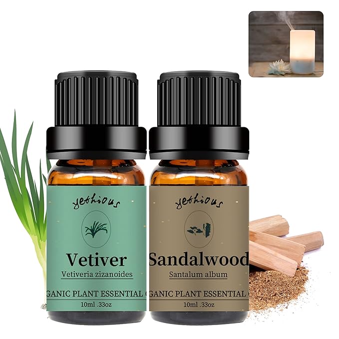 yethious Sandalwood Vetiver Essential Oil Set 100% Pure Organic Undiluted by yethious
