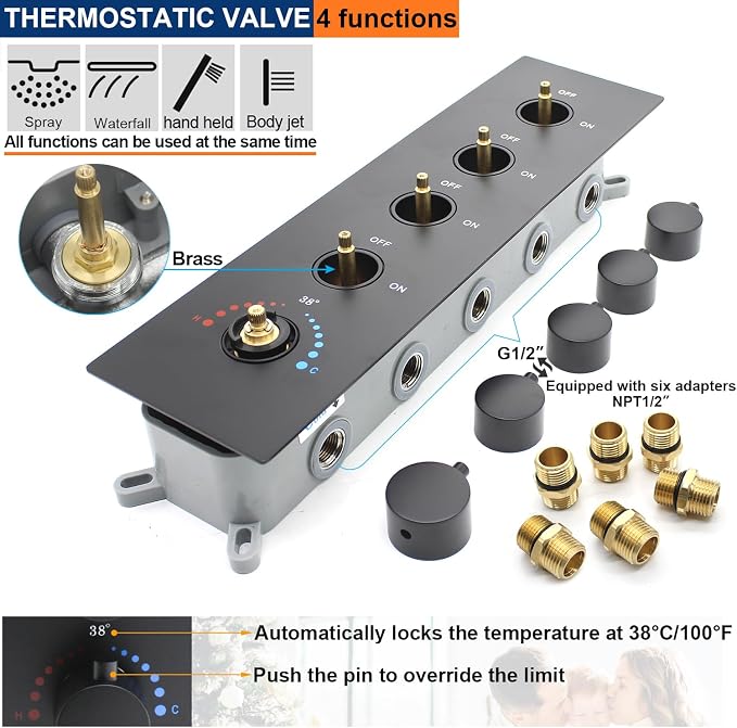 Multi Full Body Thermostatic Luxury Spa Shower System And 14x20 Inch LED 4 - Image 4