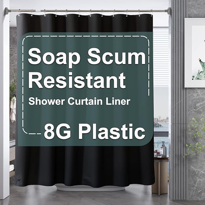 AmazerBath Plastic Shower Curtain Liner, 72 x Inches EVA 8G Heavy Duty Black by AmazerBath