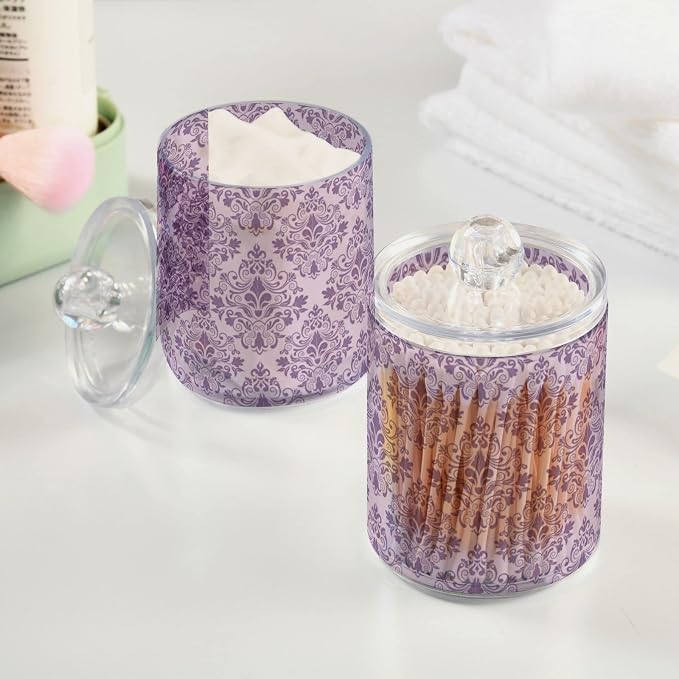 MNSRUU 2 Pack Qtip Holder Organizer Dispenser Purple Morden Floral Bathroom - Image 5