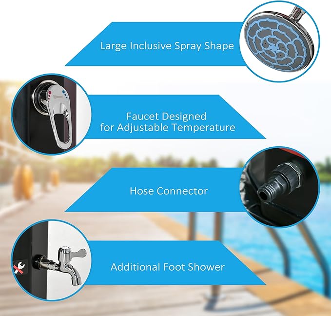 Outdoor Pool Shower Solar Heated, 9.3 Gallon Garden Pool Shower w/ 360° Swivel - Image 7