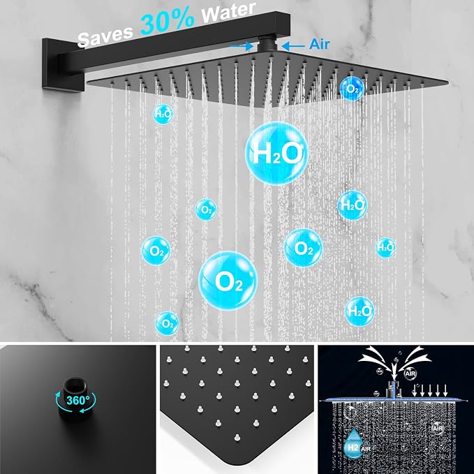 Shower System 12IN Modern Rain Brass Faucet Set - Image 4