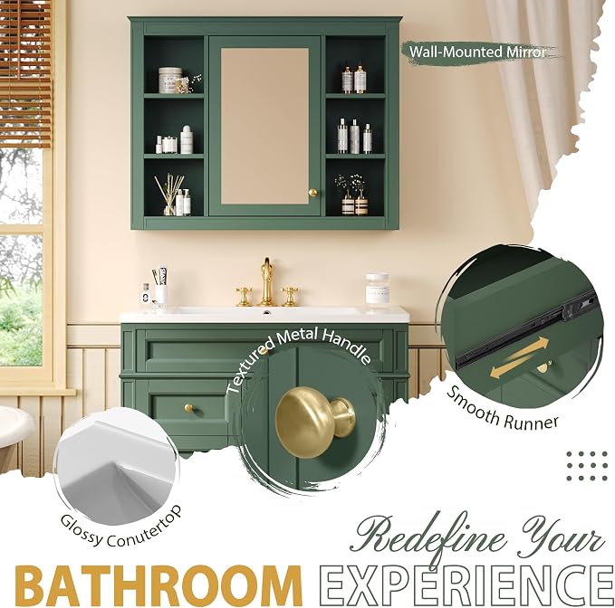 36" Bathroom Vanity with Matching Medicine Cabinet, Modern Sink Storage Cabinet - Image 4
