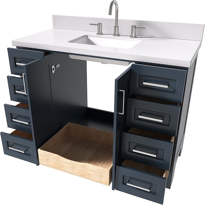 ARIEL 49" Midnight Blue Bathroom Vanity 1.5" Edge Pure White Quartz Countertop - Image 9