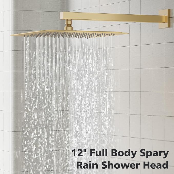 Gabrylly Shower System Gold, Rainfall Shower Faucet Set Complete, 2 Way Valve - Image 3