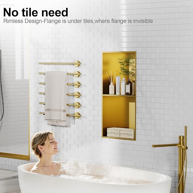 Bathbliss Shower Niche, No‑Tile Recessed Wall Niche, 11.18"x22.3" SUS304 - Image 3