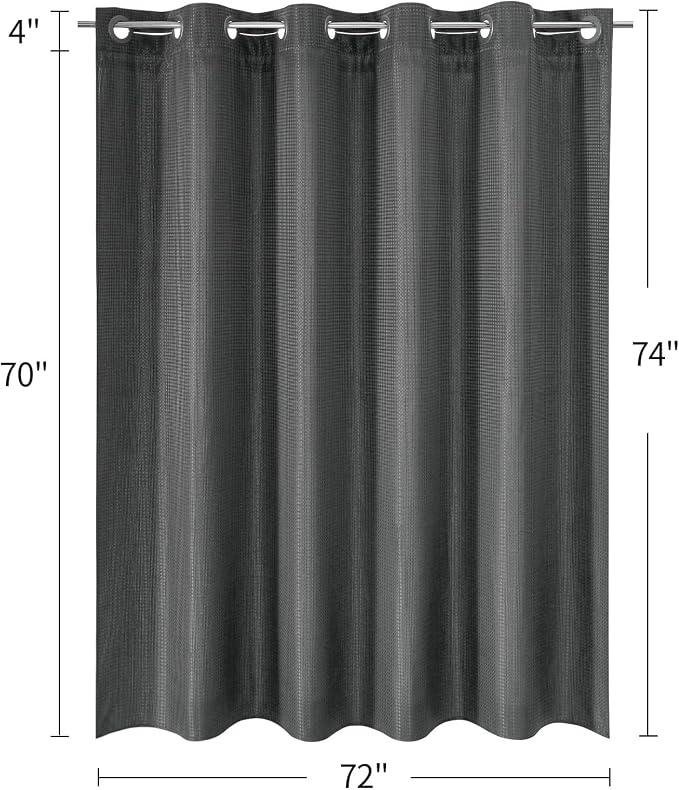 MitoVilla No Hooks Needed Grey Waffle Shower Curtain Liner Set, Modern Waffle - Image 7