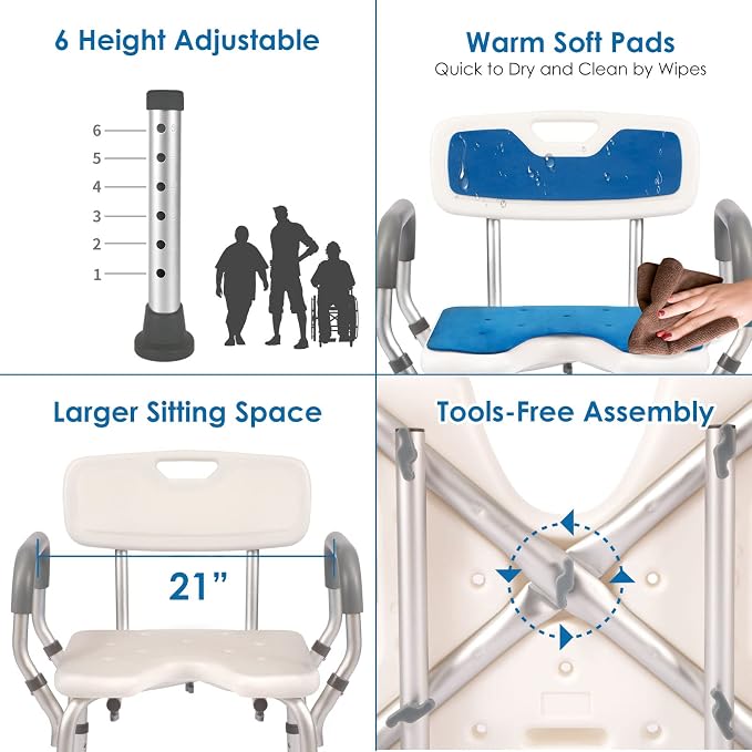 Shower Chair with Arms and Back Heavy Duty 330lbs, Shower Chair - Image 5