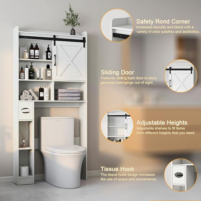 Vabches Over The Toilet Storage Cabinet, Farmhouse Storage Cabinet Over Toilet - Image 3
