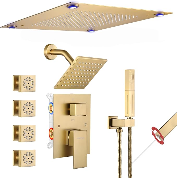 VANFOXLE Shower Faucet Set Brushed Gold Shower System, Shower Faucet by VANFOXLE