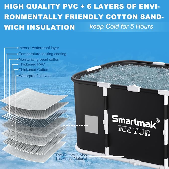 Smartmak Ice Bath Tub with Cover, Portable XL Large Cold Plunge Tub - Image 3