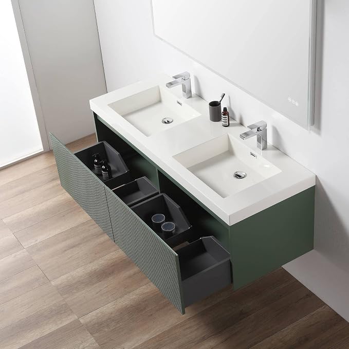 Blossom 60 Inch Double Sink Bathroom Vanity, All Wood Wall Mounted Floating - Image 4
