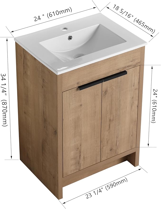24 inch Bathroom Vanity with Sink, Bathroom Cabinet W/Single Ceramic Sink - Image 2