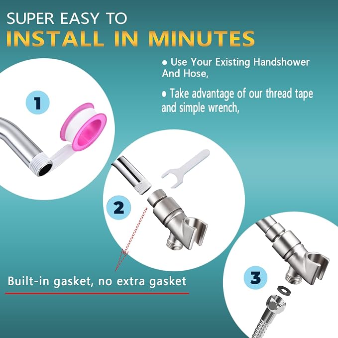 All Metal Handheld Shower Head Holder, Adjustable Shower Wand Holder - Image 4