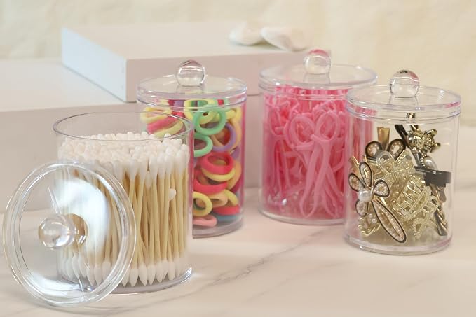 4 Pack Acrylic Qtip Holder Dispenser, Bathroom Canisters Apothecary Jar Set - Image 5