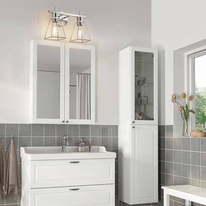 Industrial Bathroom Vanity Lights: 2 Light Silver Brushed Nickel Vintage Metal - Image 7