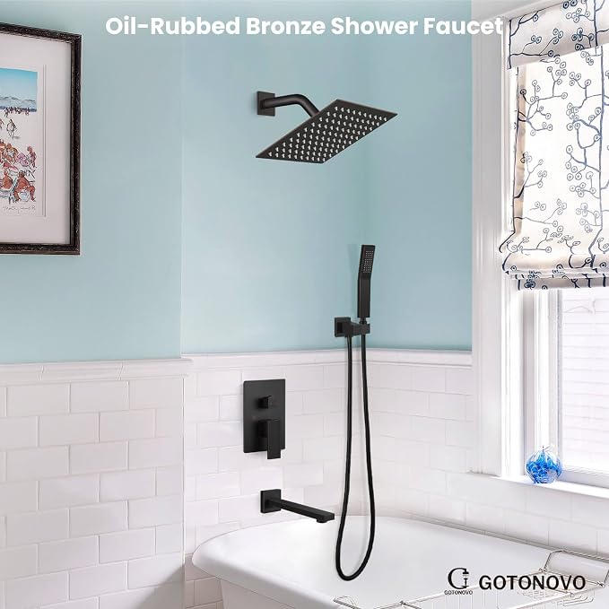 gotonovo Shower System with Tub Spout Wall Mounted Rain Shower Head and Handle - Image 3