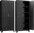 Kitchen Pantry Cabinet, 75”Black Metal Storage Cabinets by Steeloong
