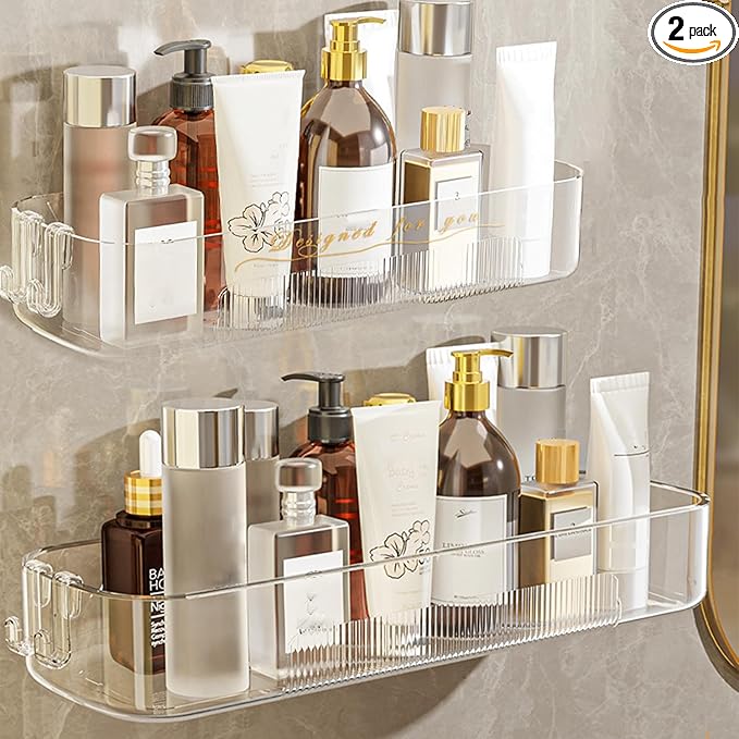 Acrylic Bathroom Shelves 2Pack, No Drilling Plastic Wall Shelf Organizer by Halyuhn