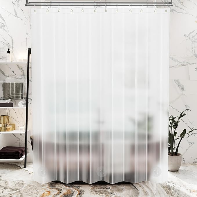 AmazerBath Frosted Shower Curtain Plastic, Heavy Duty Bathroom Curtain Premium - Image 9