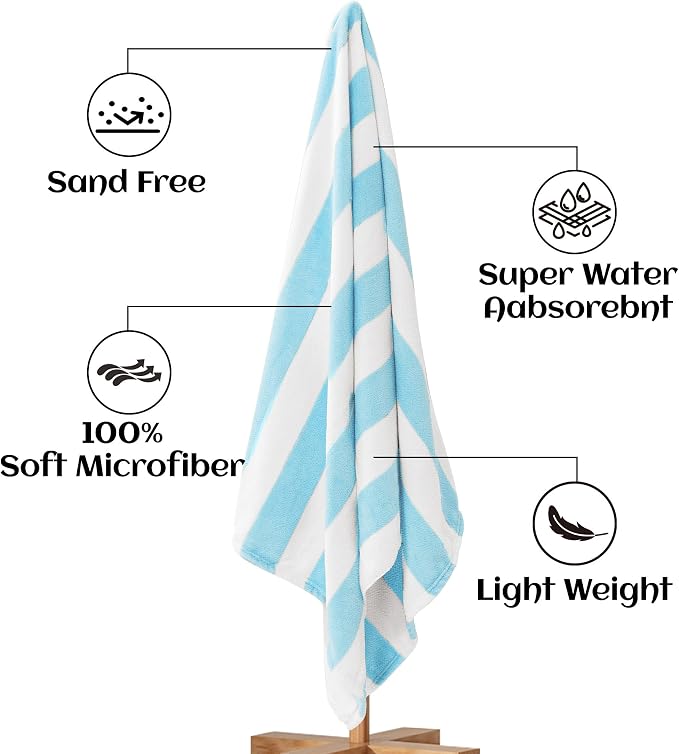 Touchat 4 Pack Cabana Stripe 250GSM Polyester Lightweight Quick-Dry Beach Towel - Image 6