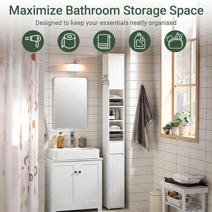SoBuy Tall Narrow Storage Cabinet, Skinny Bathroom Cabinet - Image 3