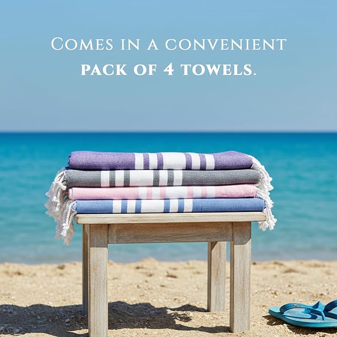 Turkish Cotton Beach Towel Pack of 4 & 1 Boho Tote Bag - Image 5