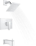 KENES Chrome Tub and Shower Trim Kit, Square Tub Shower Faucet Set Complete by KENESBathroomKitchen
