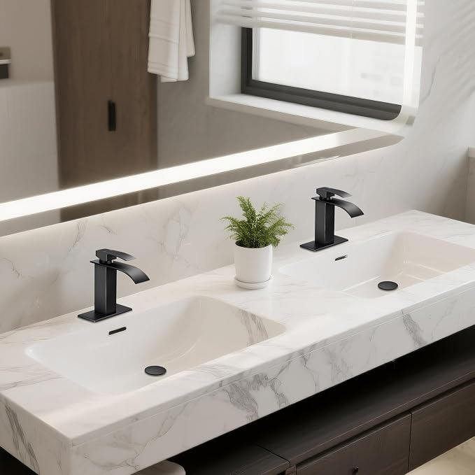 Bathroom Faucets Matte Black Waterfall Bathroom Sink Faucet Modern Single - Image 7