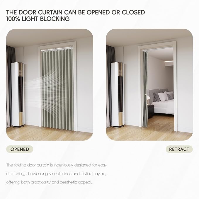Accordian Door Curtain, 100% Blackout Folding Magnetic Doorway Curtains - Image 6