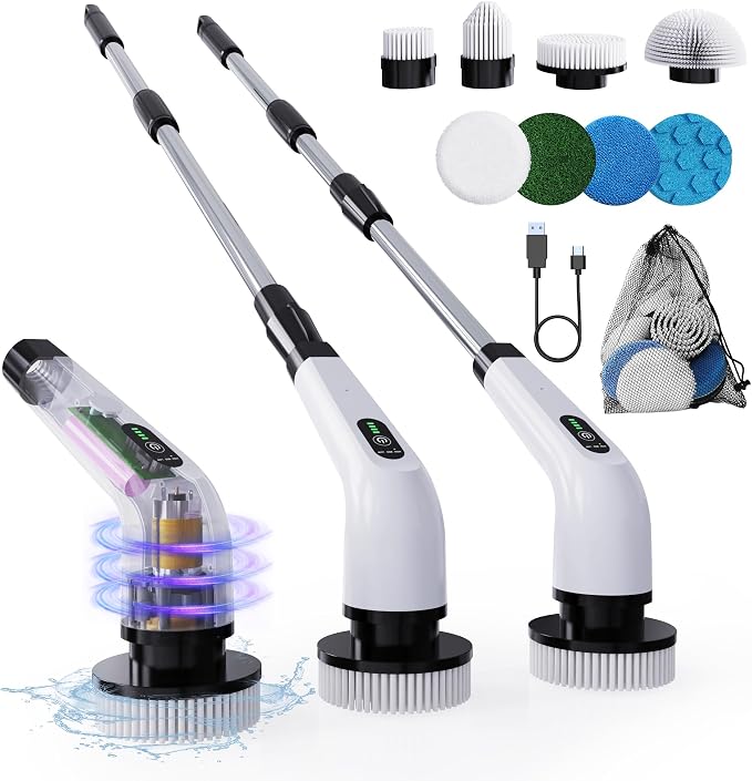 8 in 1 Electric Spin Scrubber for Cleaning Bathroom, 3000mAh Power Scrubber by OnLyee
