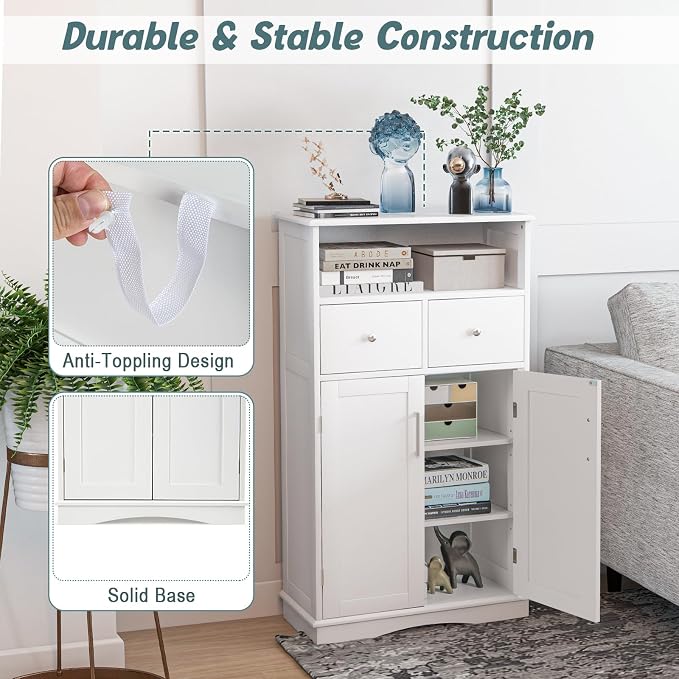 Tangkula Bathroom Cabinet, Floor Standing Storage Organizer w/2 Drawers & 2 - Image 5