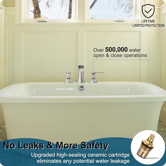 Brushed Nickel Tub Faucet Set 3 Hole, Brass Deck Mount Waterfall Bathtub Faucet - Image 4