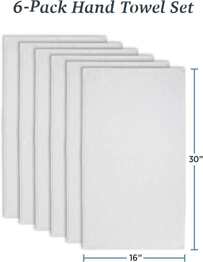 Welhome Franklin Premium 6 Pack Hand Towels Popcorn Textured White Bathroom - Image 2