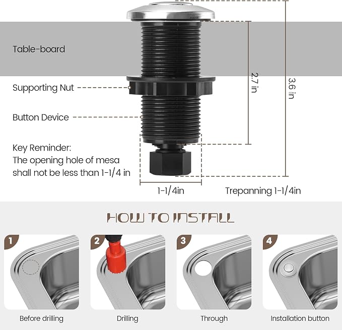 Garbage Disposal Air Switch Kit Sink Top Waste Disposal Long Stainless Steel - Image 5